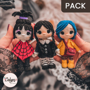 Coraline, Lydia and Wednesday, mini pocket size version | PDF patterns pack